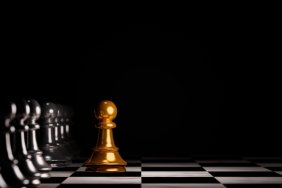 Golden pawn chess move out from line for different thinking and