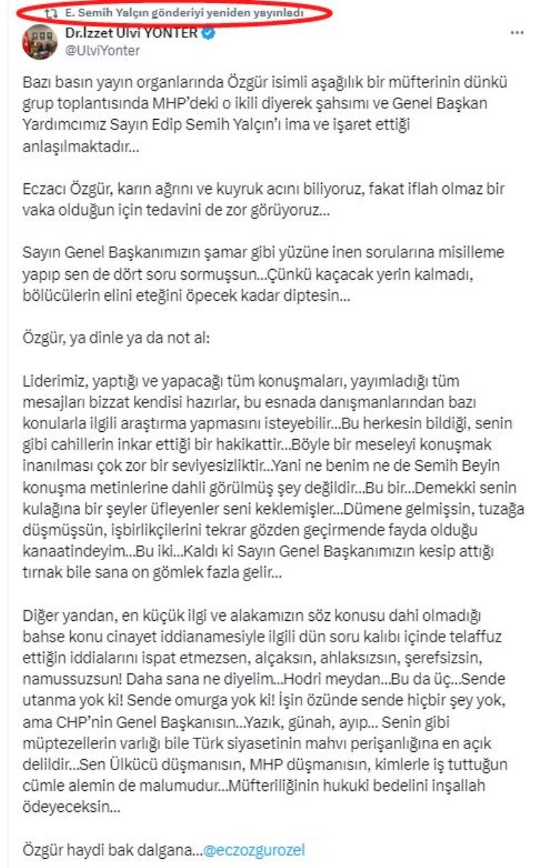 Özel'in Sorularına Yönter'den Sert Tepki