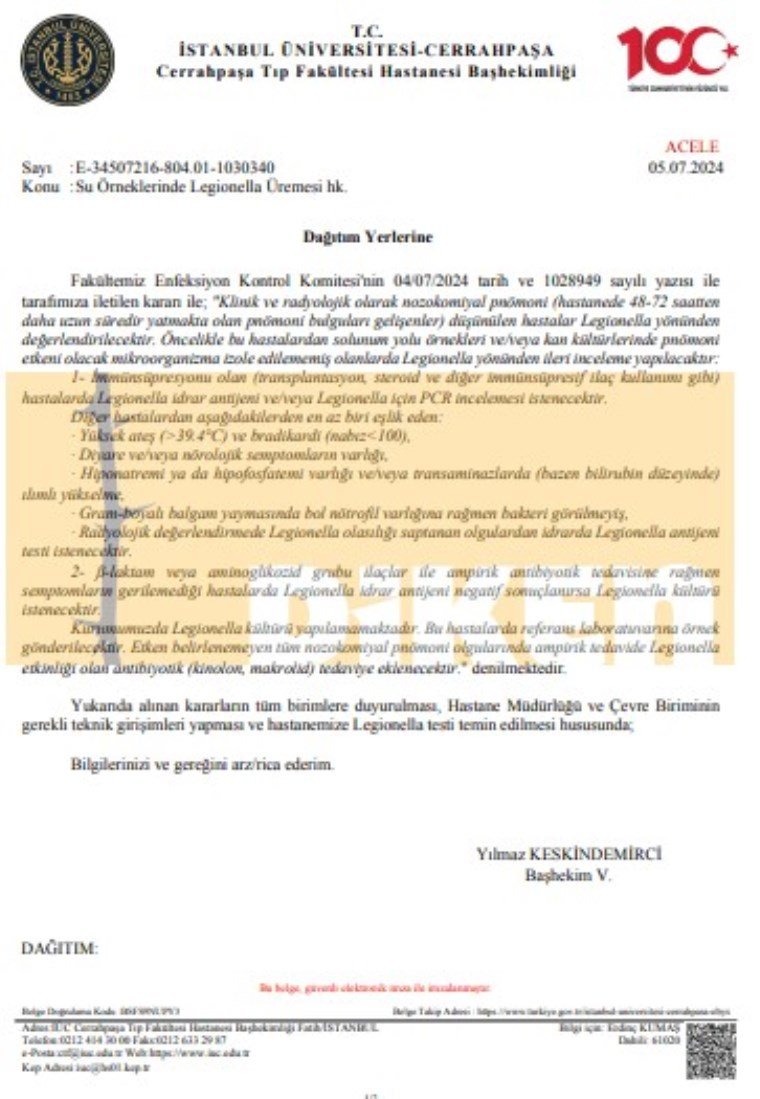 Legionella Uyarısı Hastanede Yapıldı