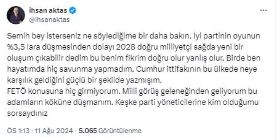 İhsan Aktaş'tan Yanıt