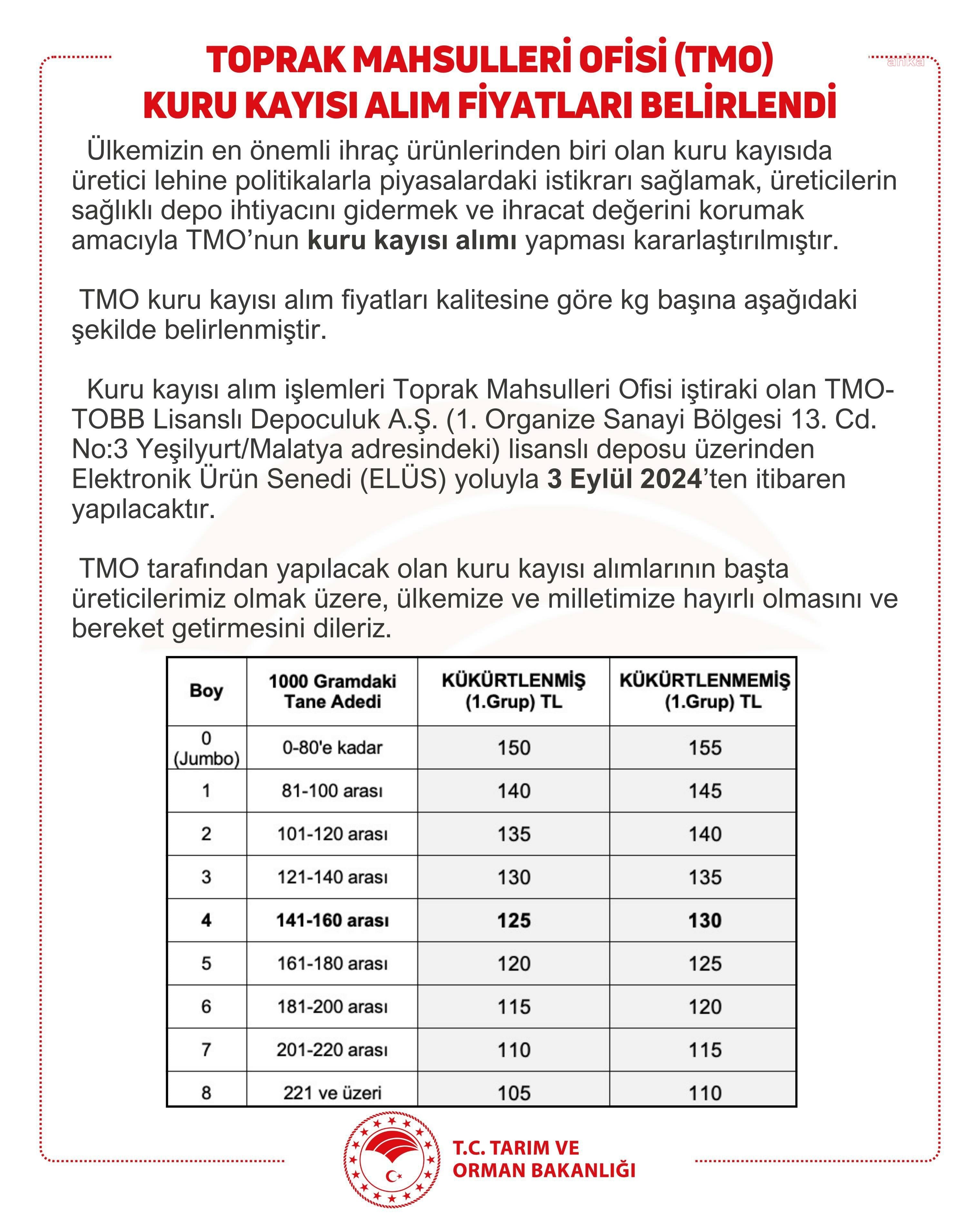 TMO'dan Kuru Kayısı Alımına Dair Önemli Açıklama