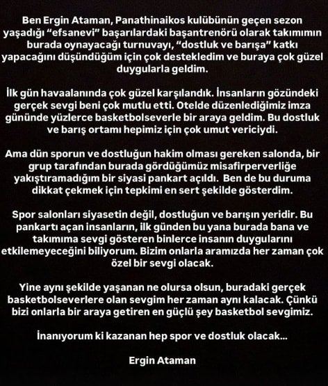 Ergin Ataman'dan Türk Düşmanı Pankarta Tepki