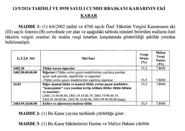 Tütün ve Tütün Mamulleri Yerine Geçen Maddelere Yönelik Yeni Vergi Düzenlemesi