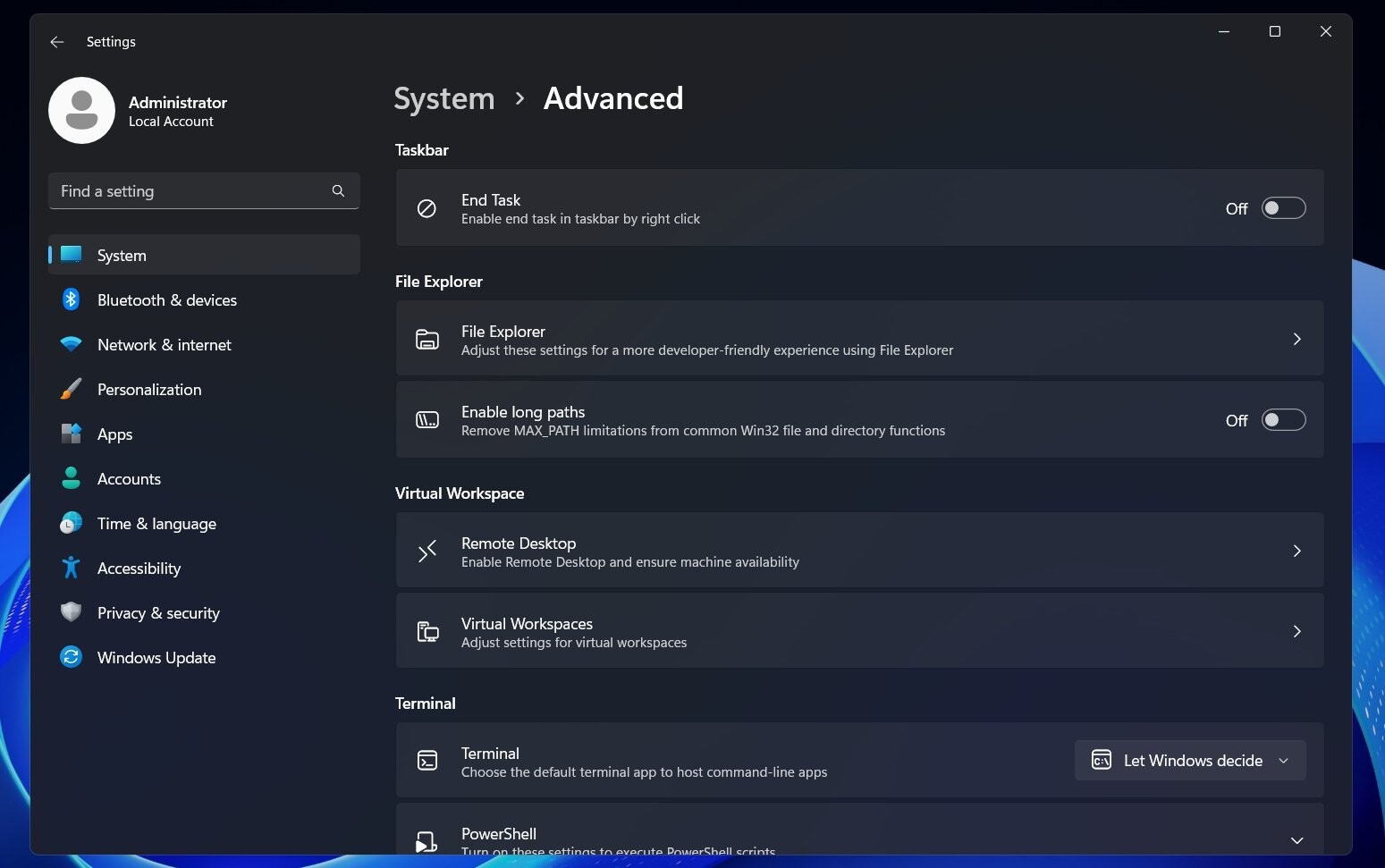 Windows 11'in Yeni ‘Gelişmiş’ Bölümü Geliştiricileri ve Kullanıcıları Büyülüyor