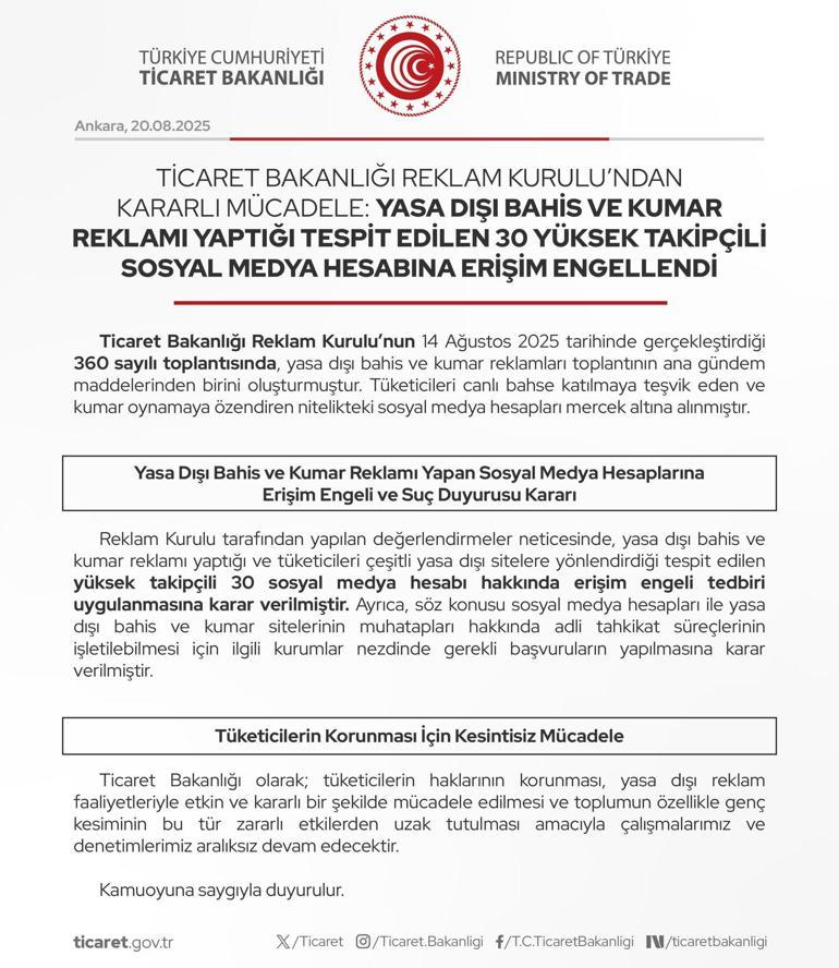 Ticaret Bakanlığı 30 Yüksek Takipçili Sosyal Medya Hesabını Kapatma Kararı Aldı