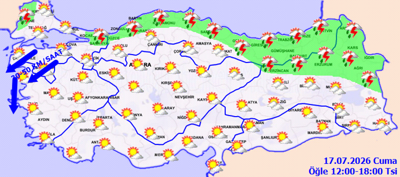 Meteoroloji Açıkladı: Kuzeyde Sağanak, Güneyde Sıcak Hava Etkili Olacak