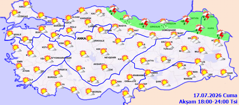 Meteoroloji Açıkladı: Kuzeyde Sağanak, Güneyde Sıcak Hava Etkili Olacak